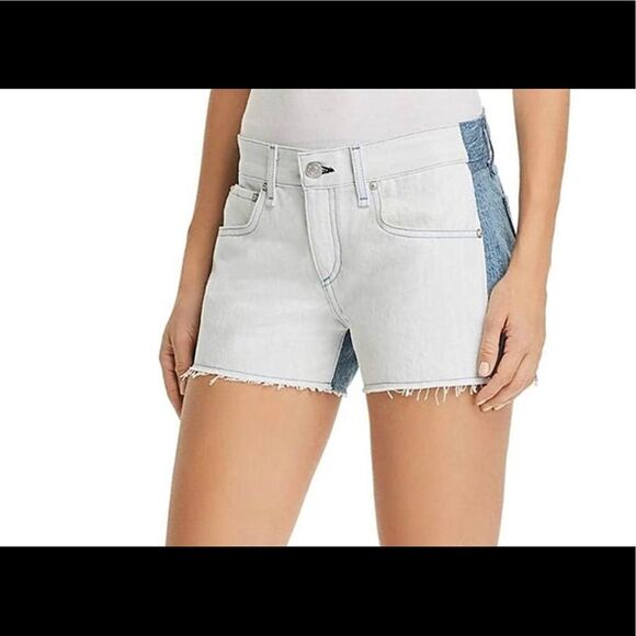 RAG & Bone TWO-TONE CUTOFF DENIM SHORTS IN DOUBLE BLUES size 30 - Picture 1 of 12